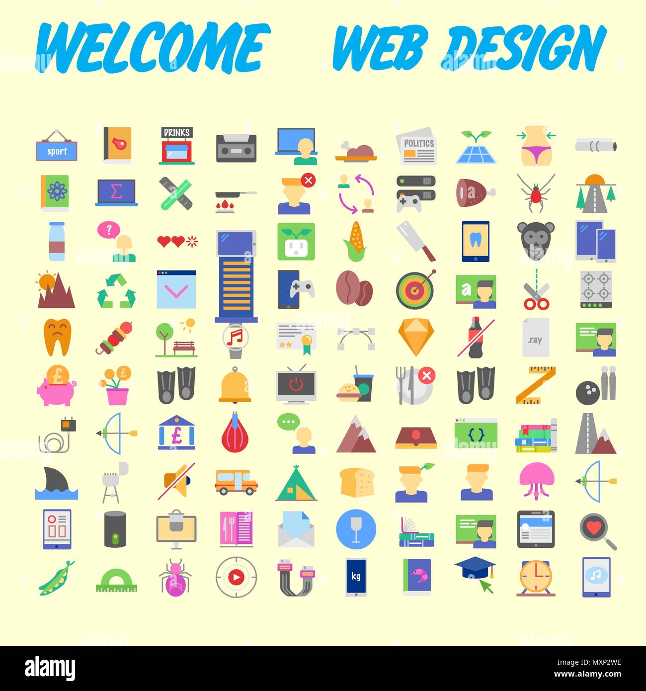 set of 100 flat style education icons, vector illustration Stock Vector ...