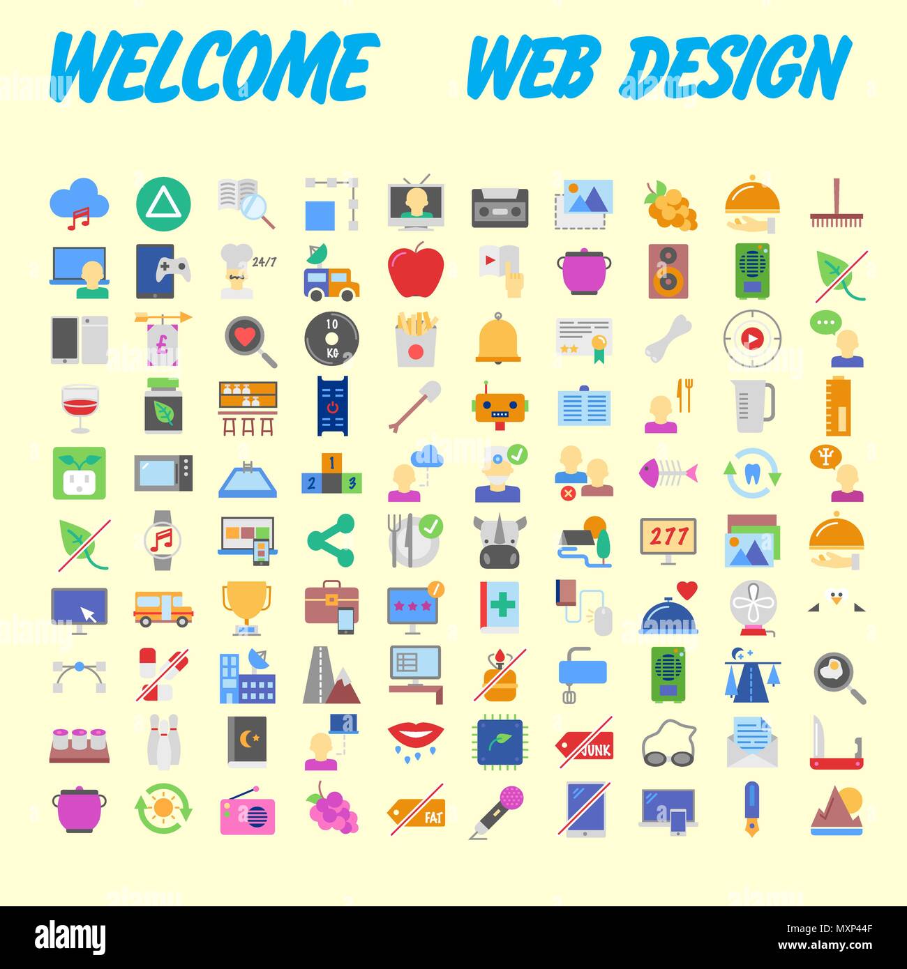 100 icon set. Trendy thin and simple icons for Web and Mobile. Light version. Vector illustration Stock Vector