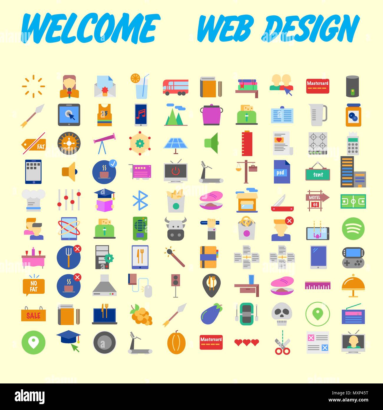 100 icon set. Trendy thin and simple icons for Web and Mobile. Light version. Vector illustration Stock Vector