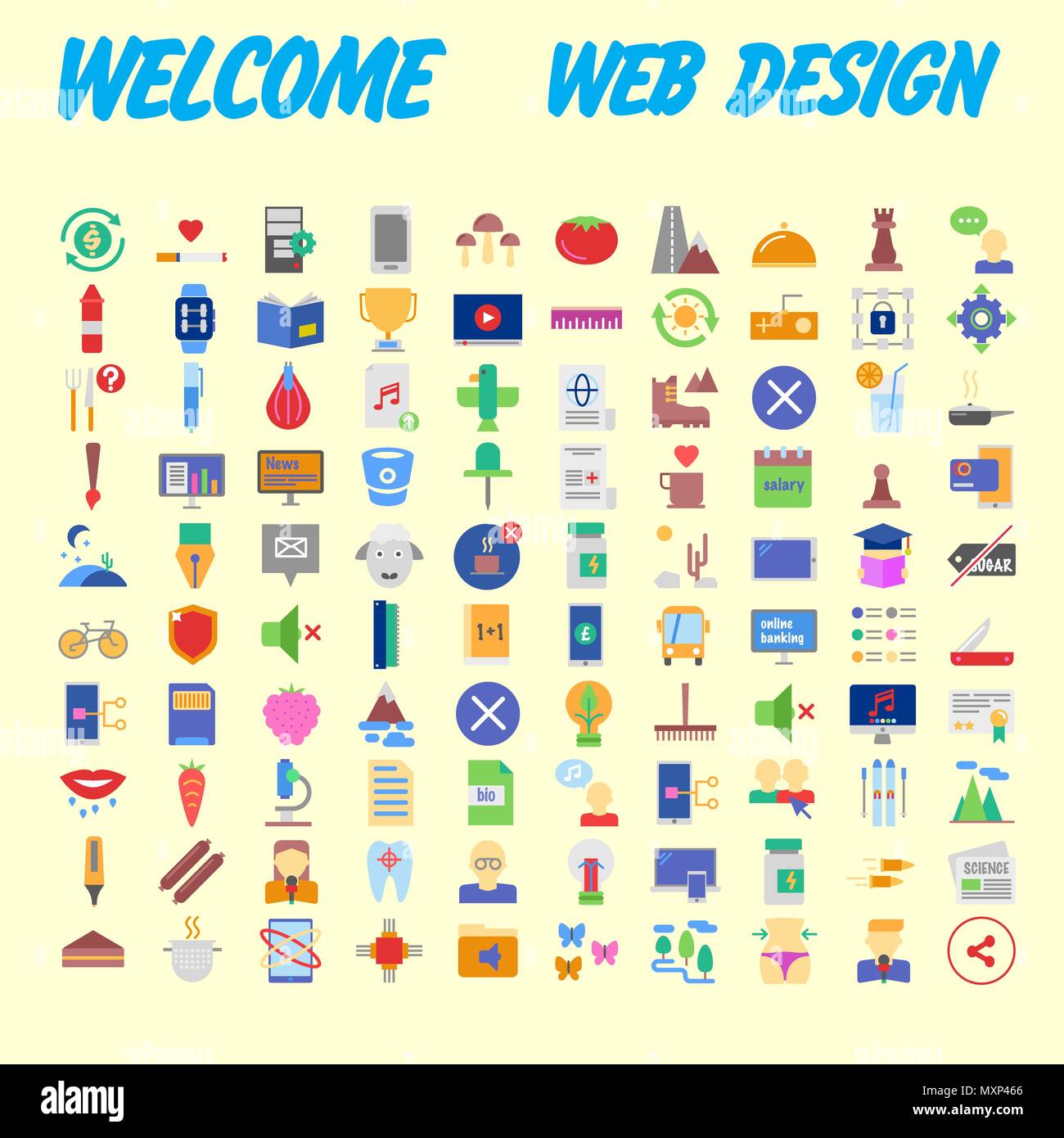 100 icon set. Trendy thin and simple icons for Web and Mobile. Light version. Vector illustration Stock Vector
