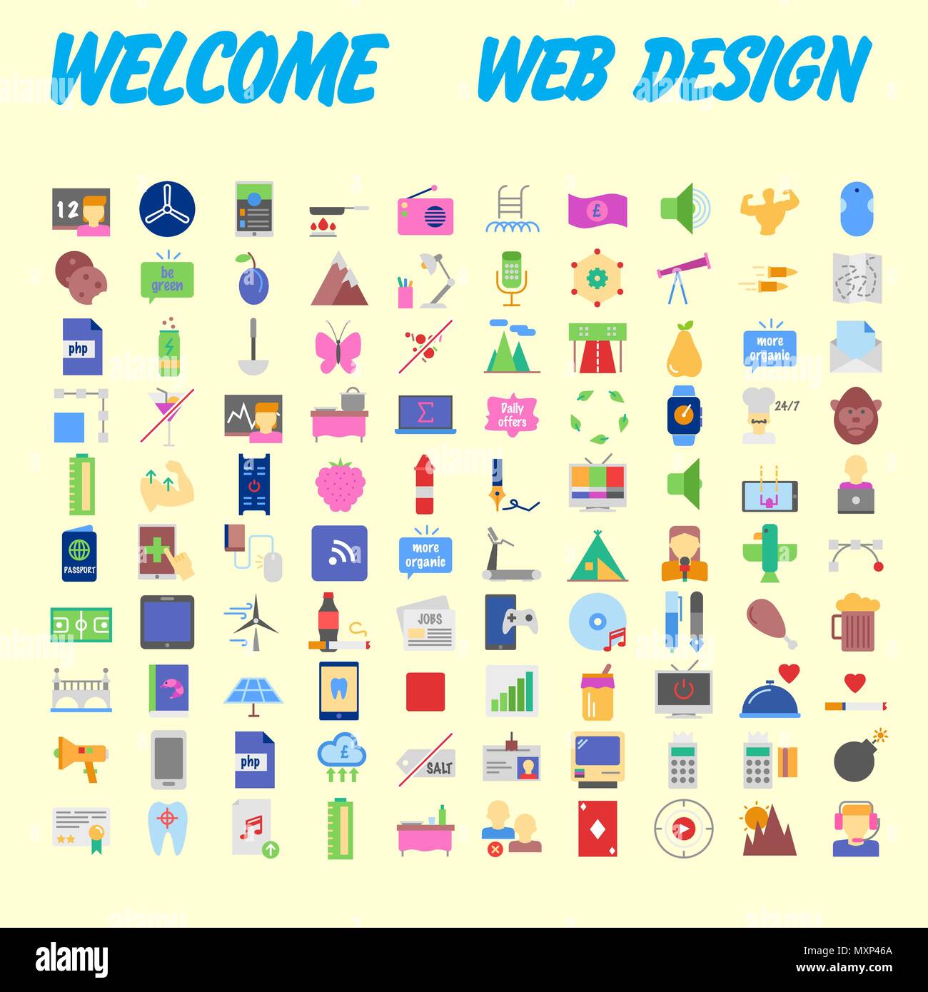 100 icon set. Trendy thin and simple icons for Web and Mobile. Light version. Vector illustration Stock Vector