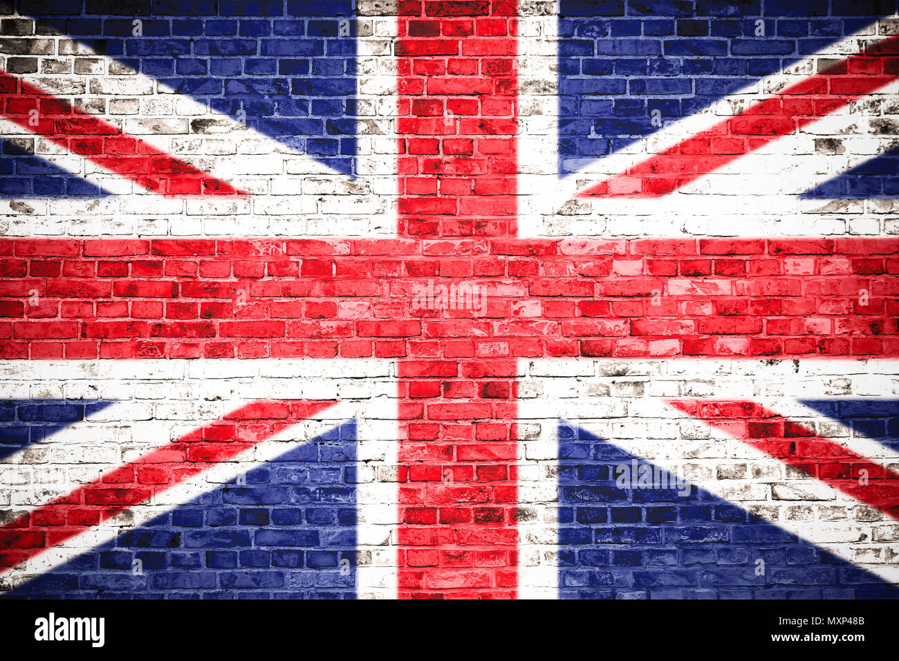 United Kingdom (UK) flag painted on a brick wall. Concept image for Great Britain, British, England, English language , people and culture. Stock Photo
