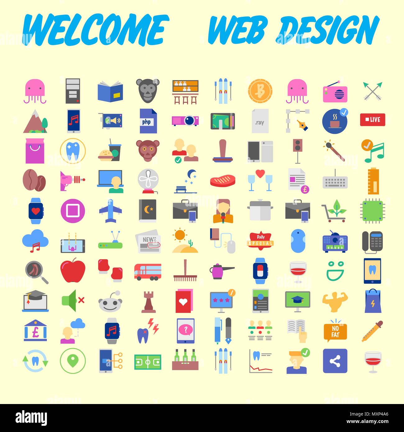 100 icon set. Trendy thin and simple icons for Web and Mobile. Light version. Vector illustration Stock Vector
