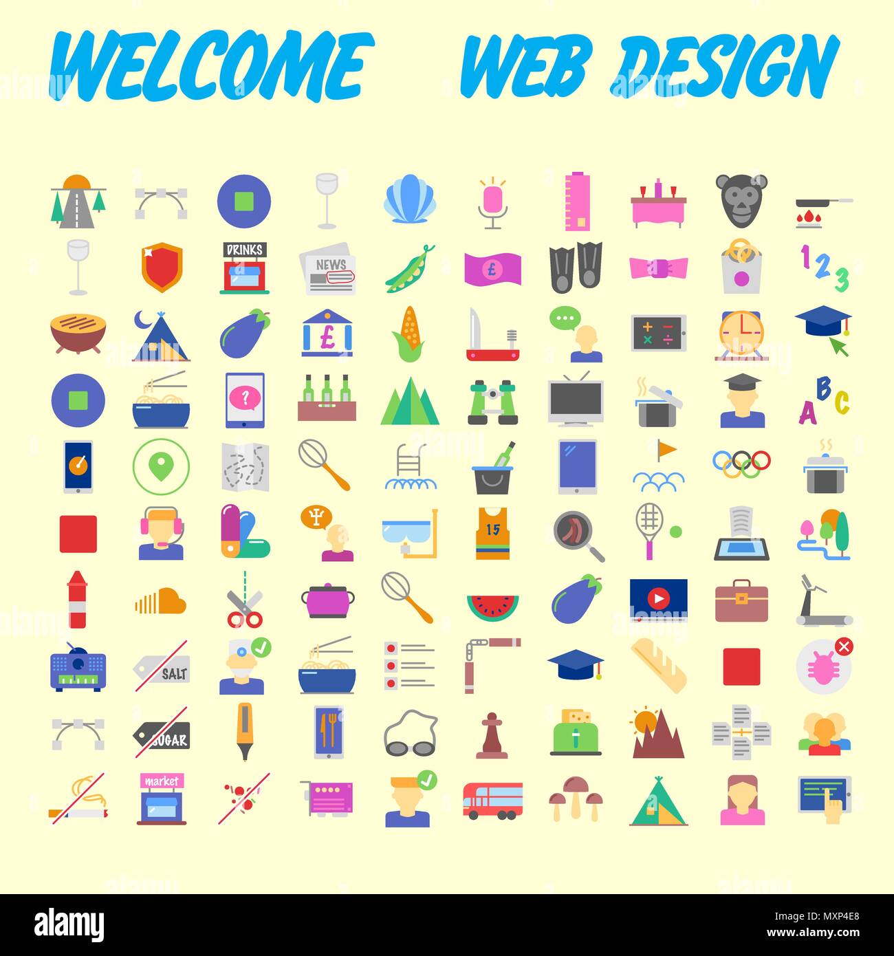 100 icon set. Trendy thin and simple icons for Web and Mobile. Light ...