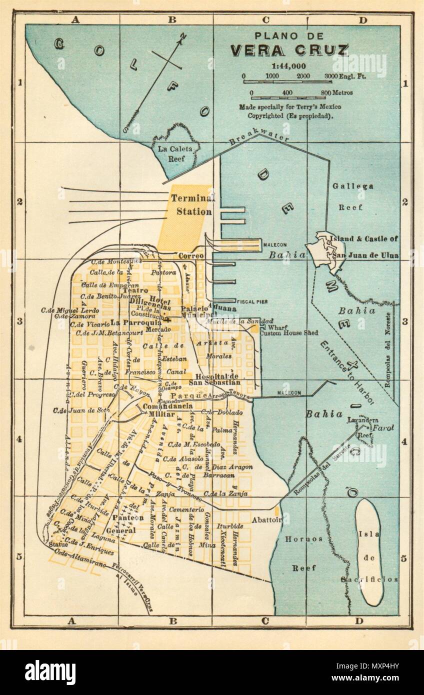 Plano de VERACRUZ, Mexico. Mapa de la ciudad. City/town plan 1935 old Stock Photo