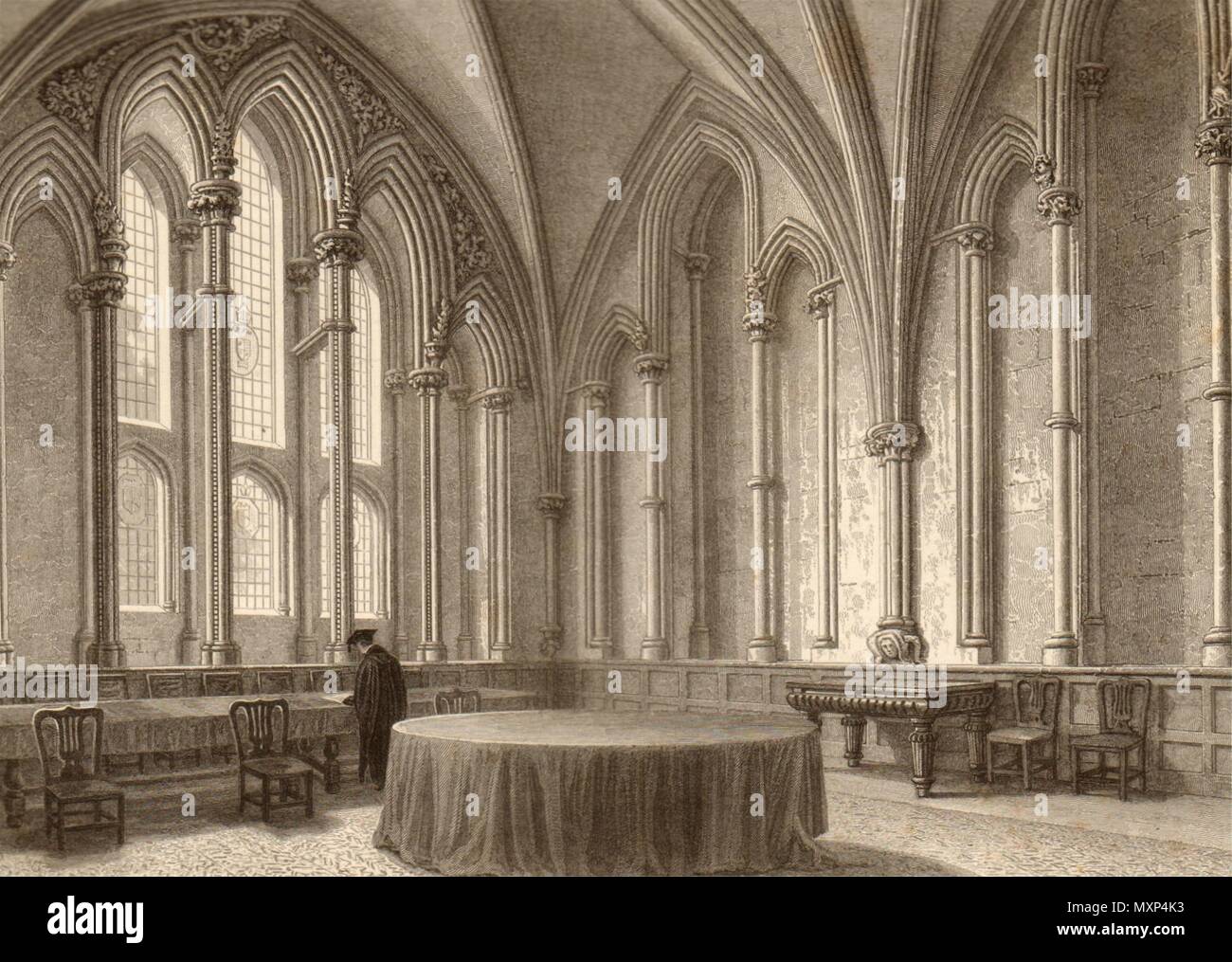 The Chapter House, Oxford, by John Le Keux 1837 old antique print