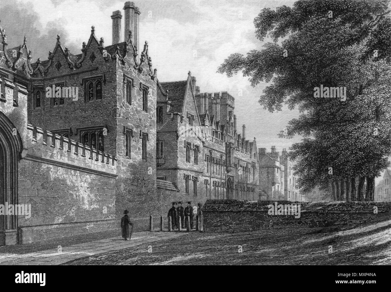 Front of Saint John's College, Oxford, by John Le Keux 1837 old antique print Stock Photo