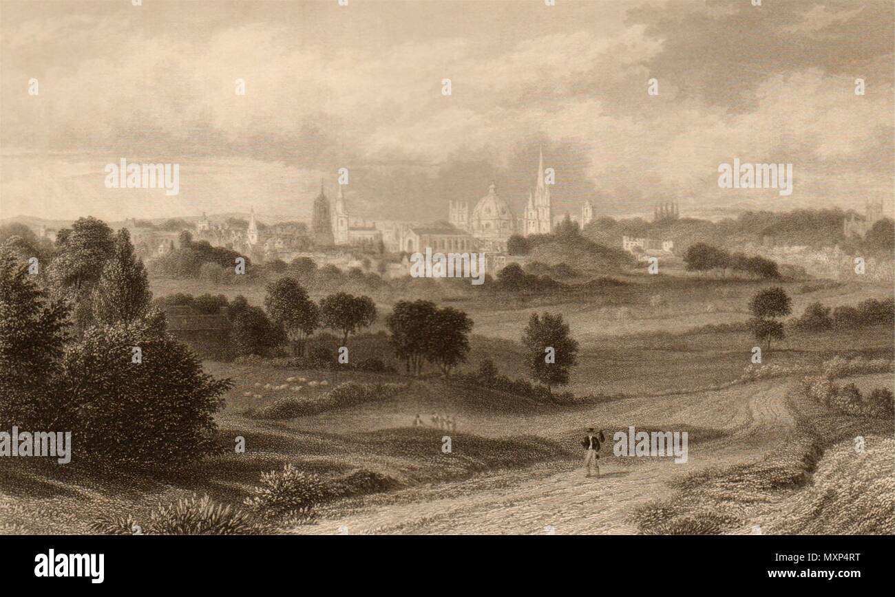 View of Oxford from the Abingdon Road, Oxford, by John Le Keux 1837 old
