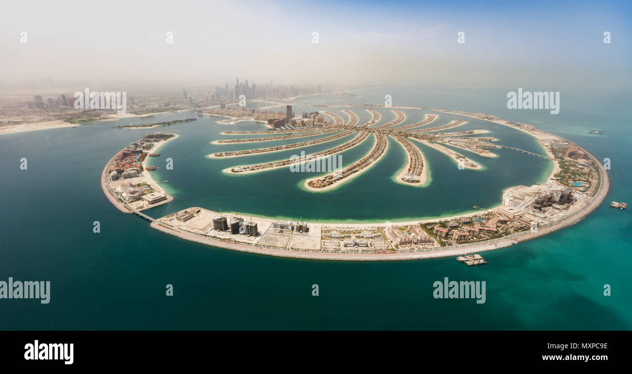 Aerial view of artificial palm island in Dubai. Panoramic view. Stock Photo