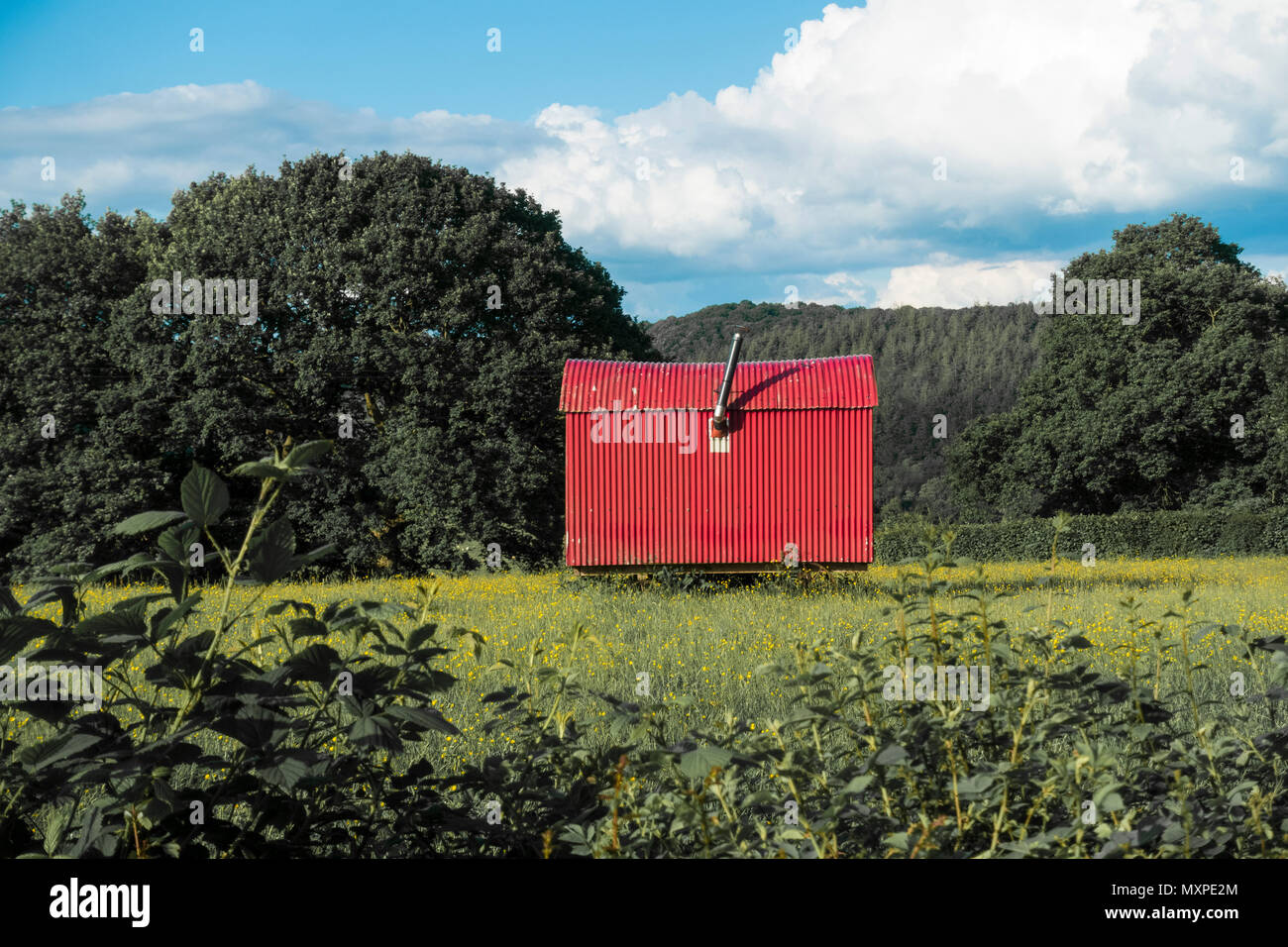 A cabin in a field Stock Photo