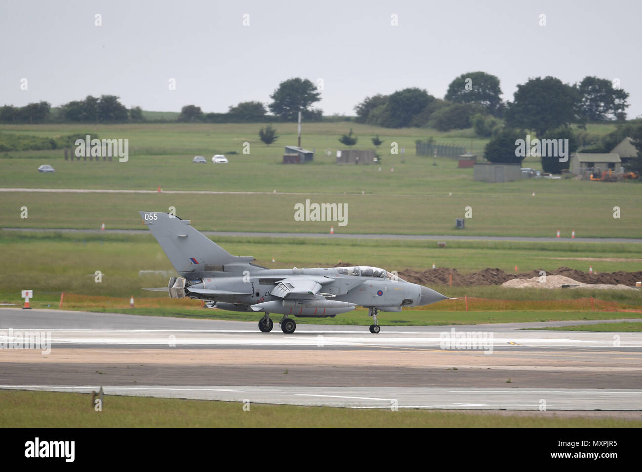 A Tornado GR4 comes in to land at RAF Marham, as construction work continues at the base in Norfolk, ahead of the arrival of the new F-35B Lightning stealth fighter jets later this week. Stock Photo
