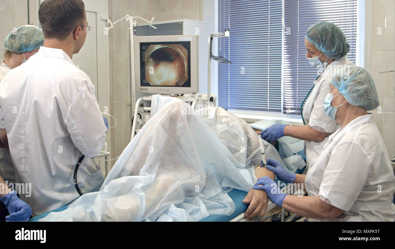 Operation using laparoscopic equipment Stock Photo