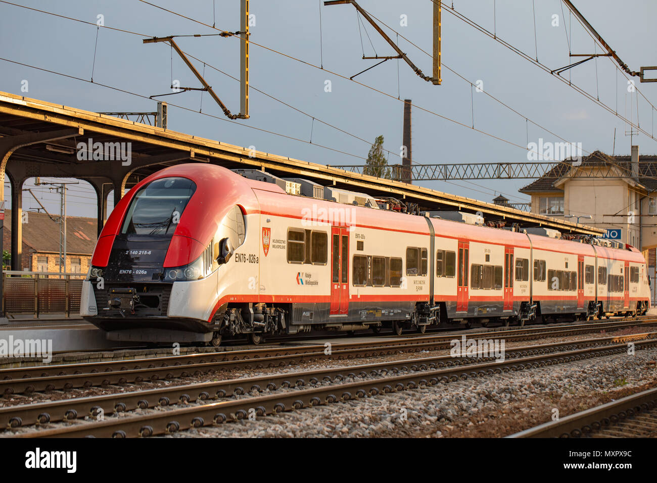 Gniezno, Poland -  polish railways, train and platform Stock Photo