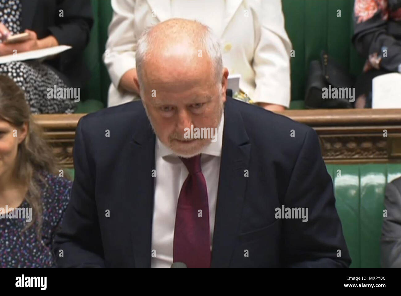 Andy McDonald, Shadow Transport Secretary speaking in the House of Commons in central London after the Transport Secretary Chris Grayling spoke about the new train timetables which have caused major disruptions. Stock Photo