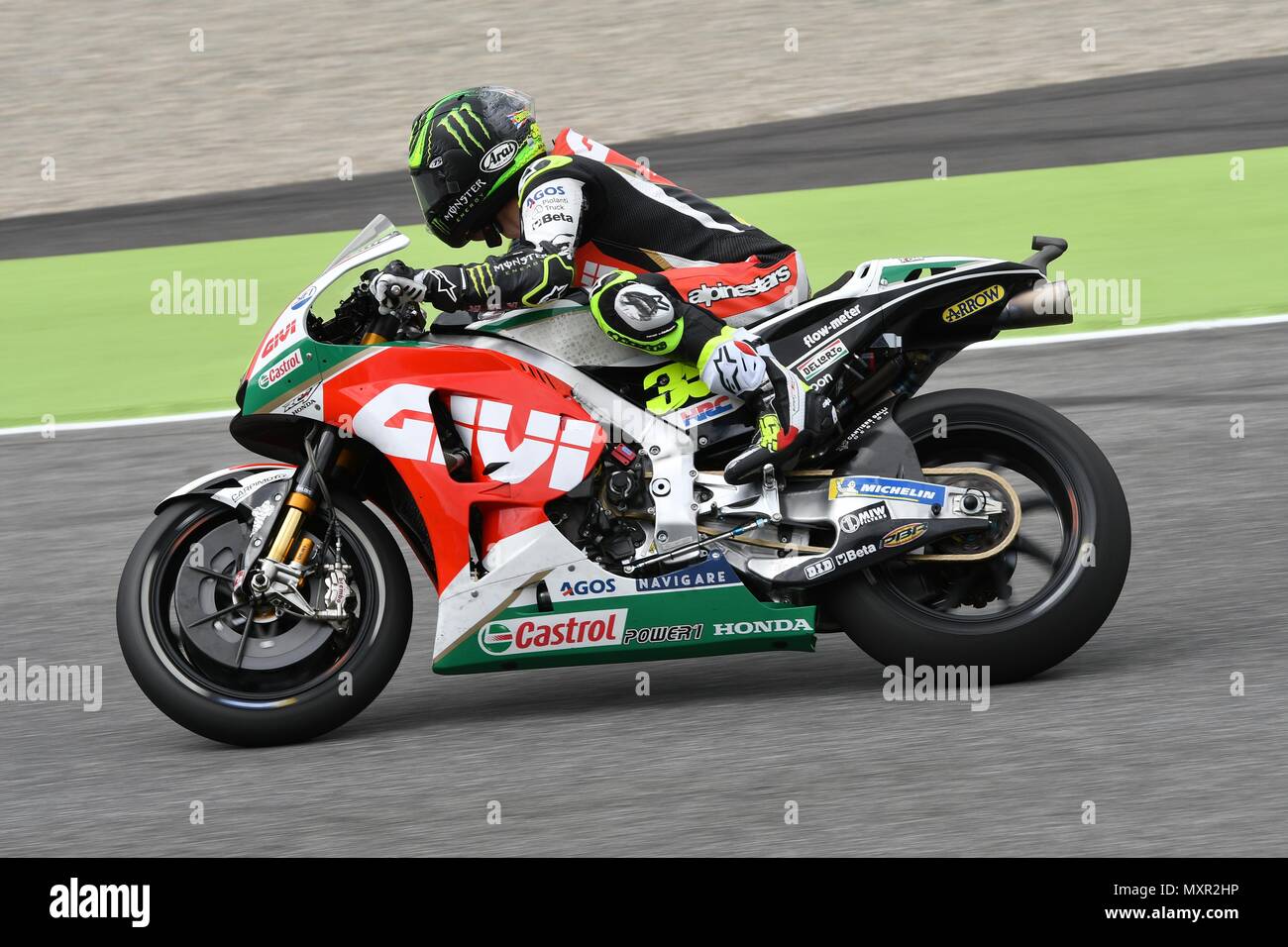Mugello - ITALY, 2 JUNE: British LCR Honda Castrol Team Rider Cal Crutchlow during Qualifying session at 2018 GP of Italy of MotoGP on June, 2018. Stock Photo