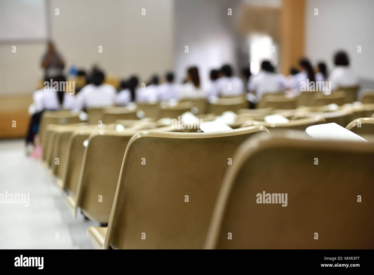 Students in the classroom are talking,Abstract blurry Stock Photo