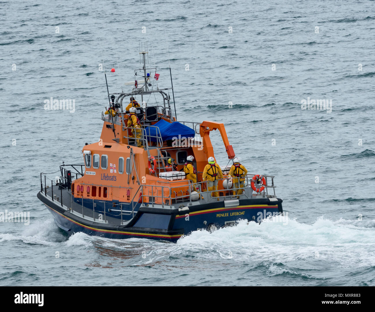 RNLI, Penlee Lifeboat Ivan Ellen off Newlyn, heading out for a training exercise with the coastguard Stock Photo