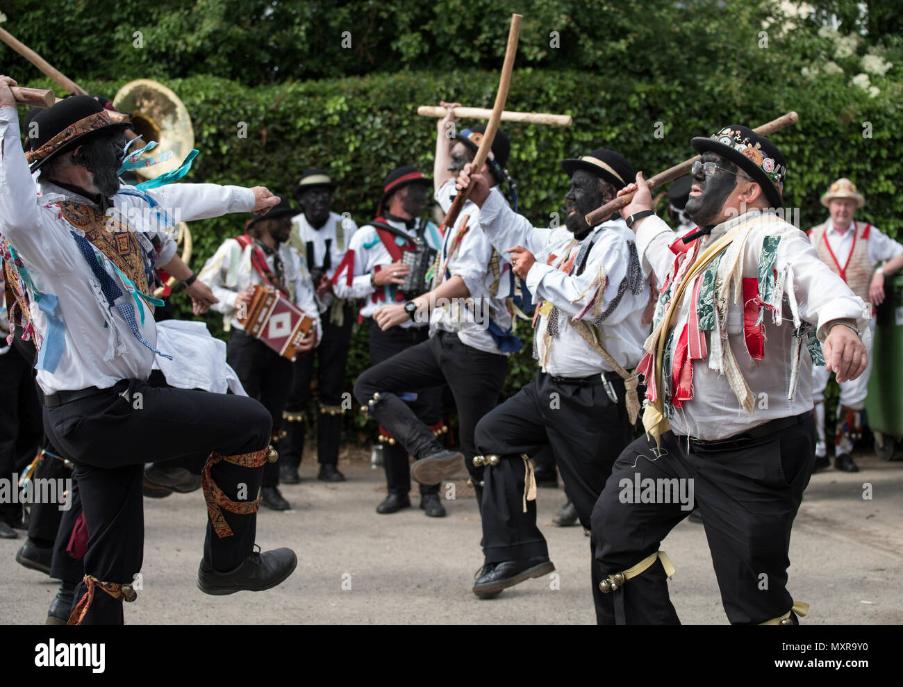 Thaxted Morris Weekend 2-3 June 2018 The Silurian Morris dancing side from Herefordshire dancing in the villages around Thaxted. Stock Photo