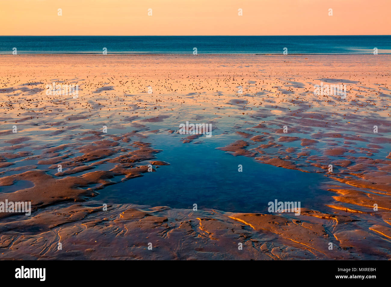 Beautiful sunset on a beach in Brittany in North of France Stock Photo ...