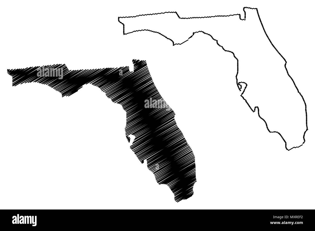Florida map vector illustration, scribble sketch Florida map Stock