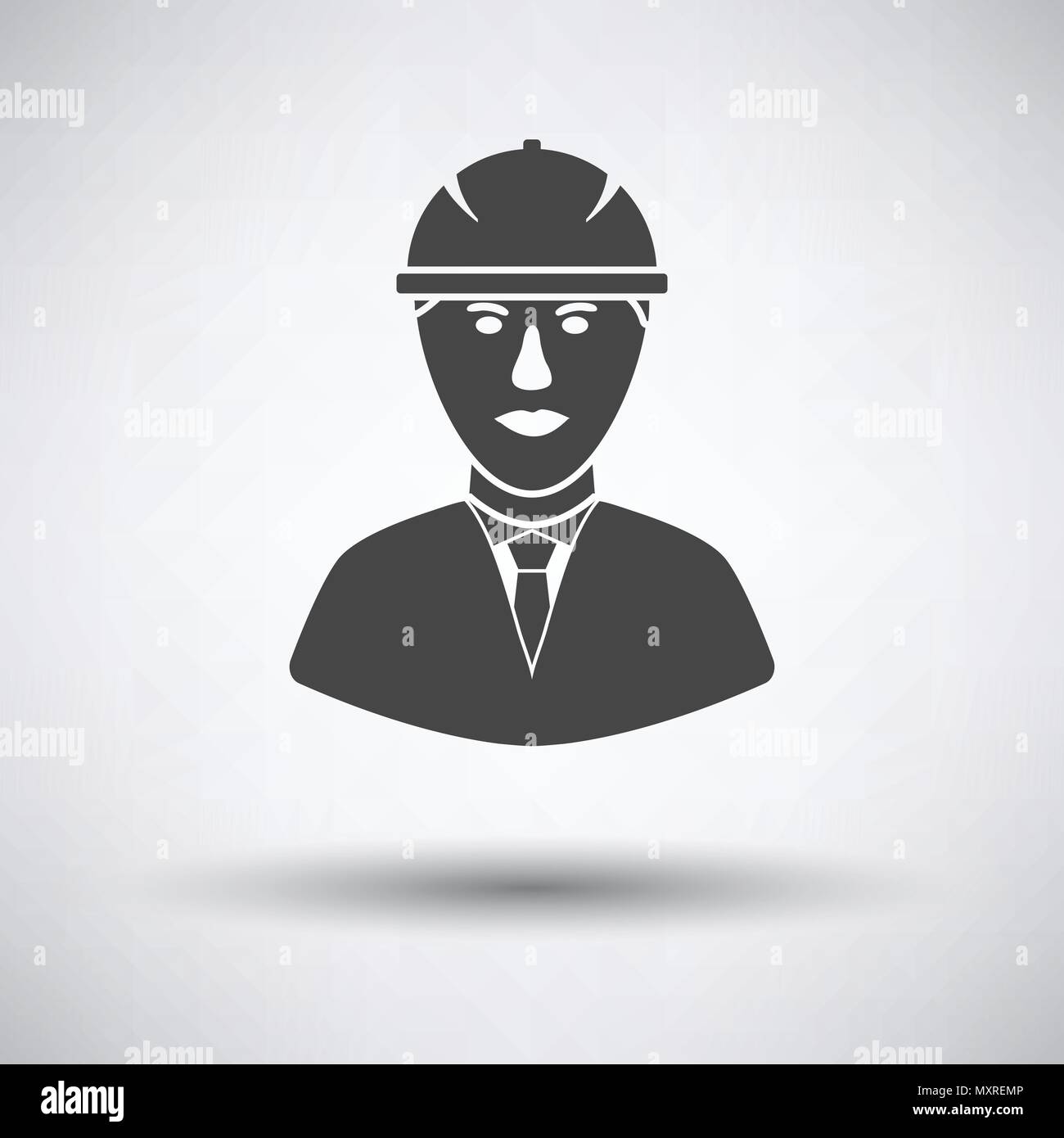 Icon Of Construction Worker Head In Helmet On Gray Background Round