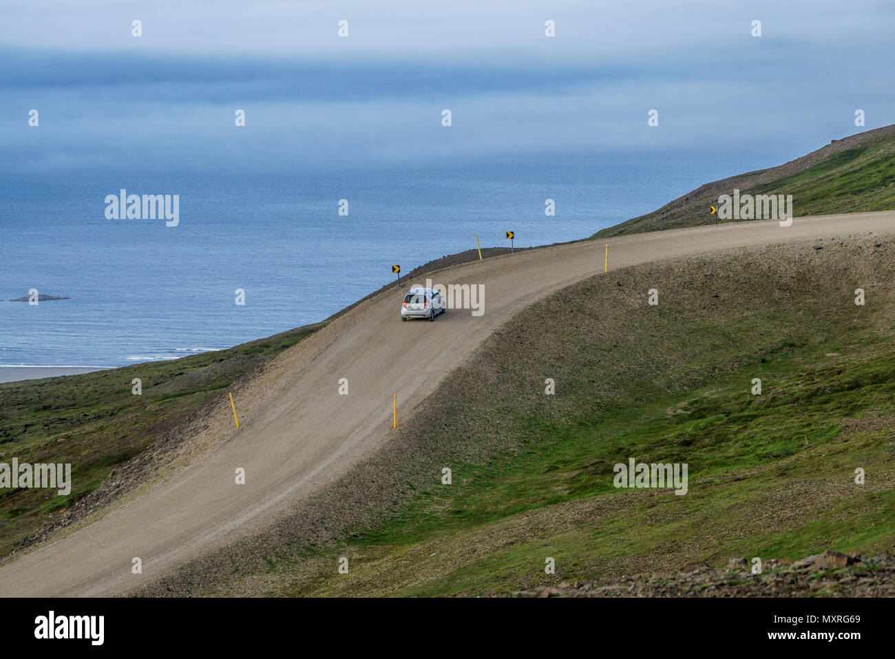 Car on the Ring Road, Eastern Iceland Stock Photo
