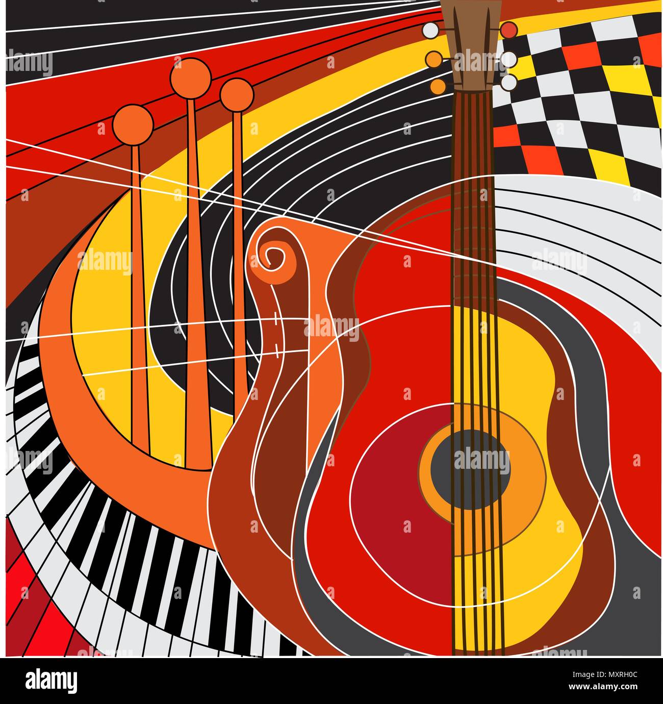 Colorful illustration of musical instruments Stock Vector
