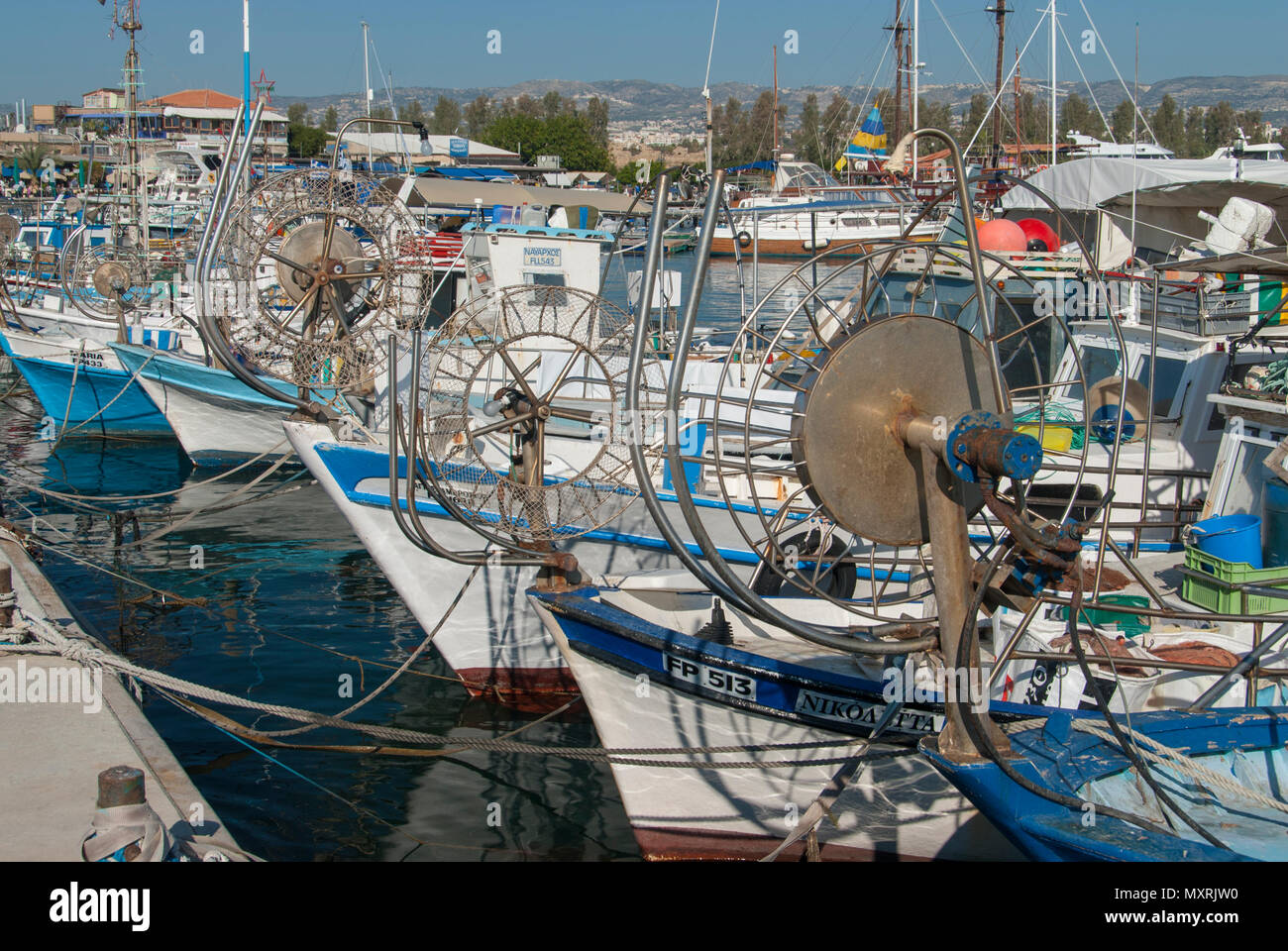 Fishing boats, gear and equipment in the old harbour at Paphos, Cyprus