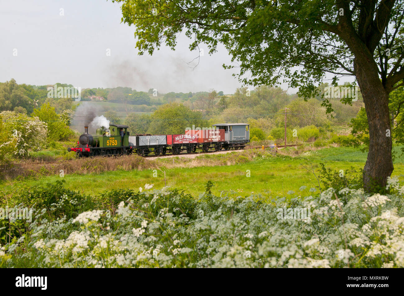 Steam engine with freight train on the Kent and East Sussex Railway Stock Photo
