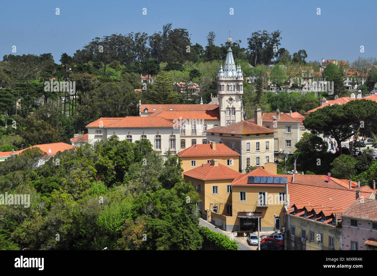 Town centre and the municipal building (Town Hall), Sintra (near Lisbon), Portugal Stock Photo