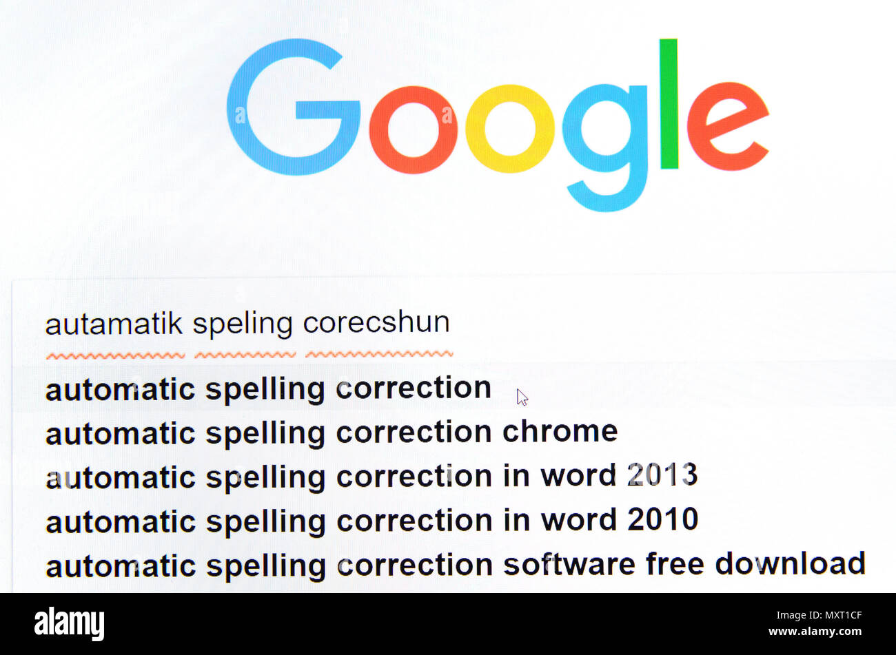 Computer screenshot: automatic spelling correction Stock Photo
