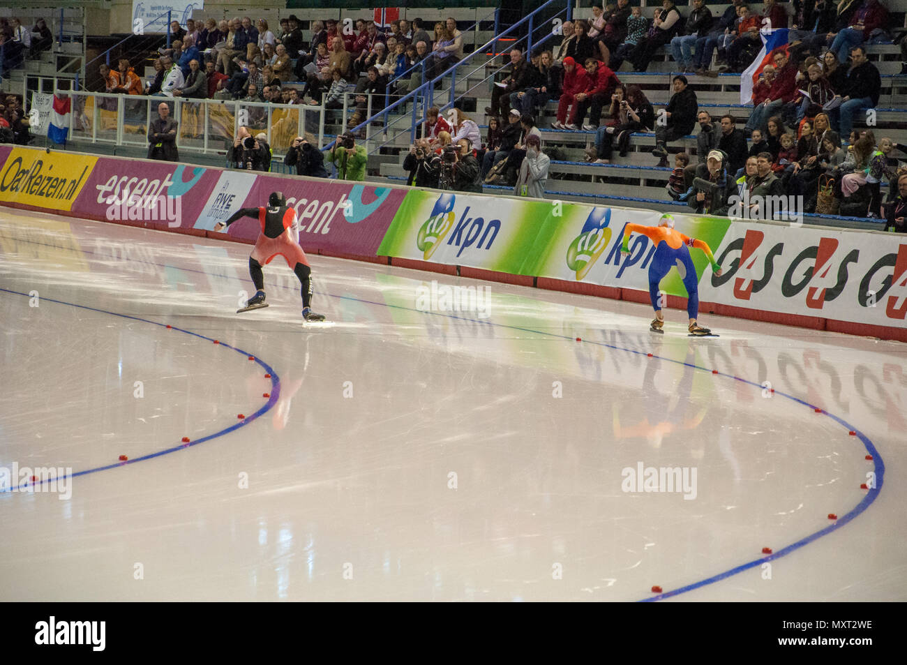 Skaters at the starting line at a World Cup Event. Speed Skating Olympic Oval, University of