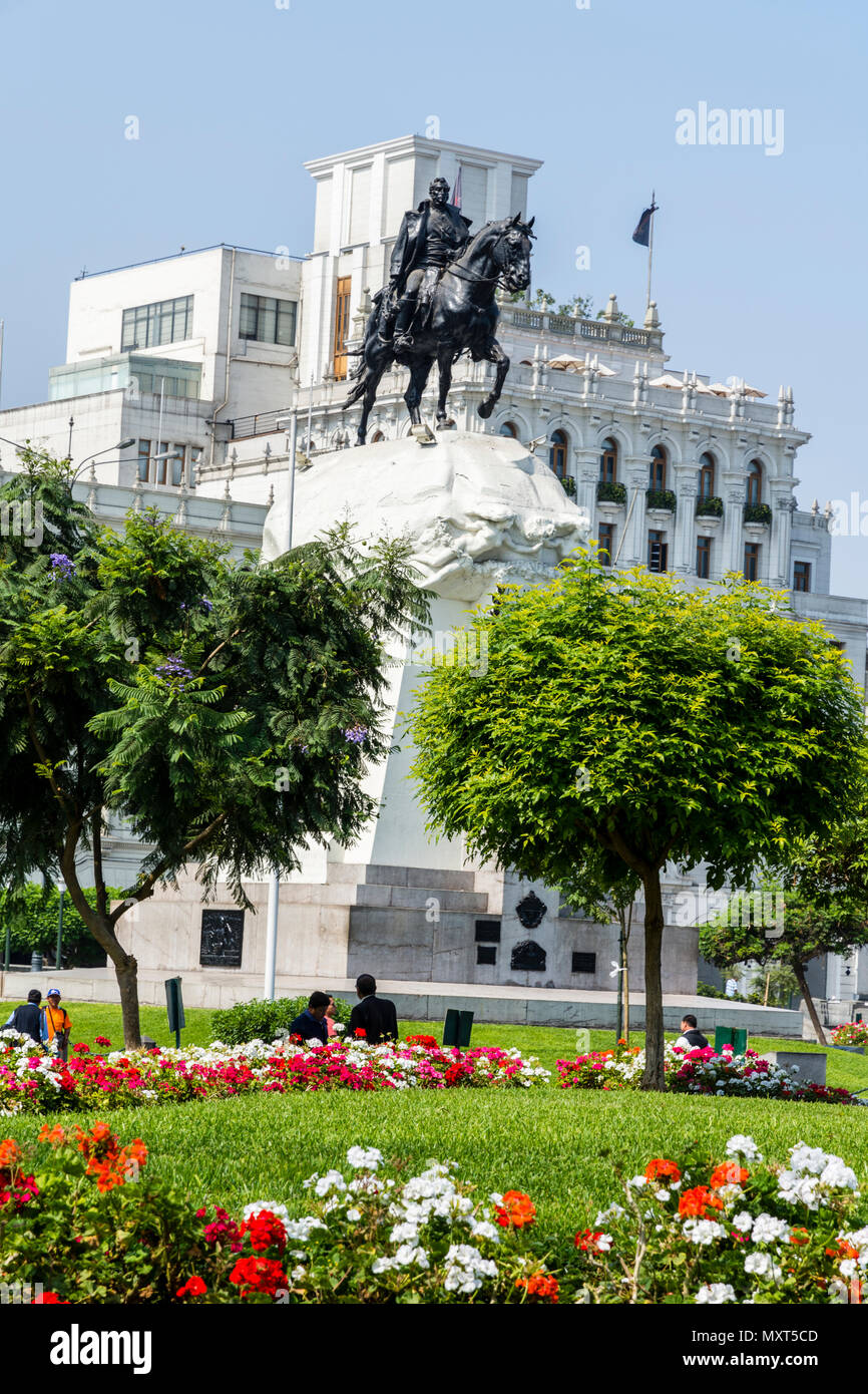 Plaza de San Martín and monument to José de San Martín.Lima city, Peru. Stock Photo