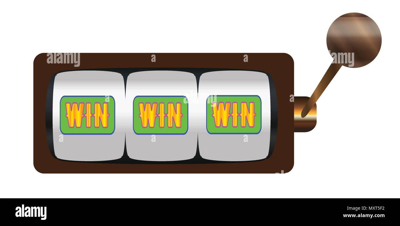 A typical cartoon style three wins on a spin of a one armed bandit or fruit machine over a white background Stock Vector