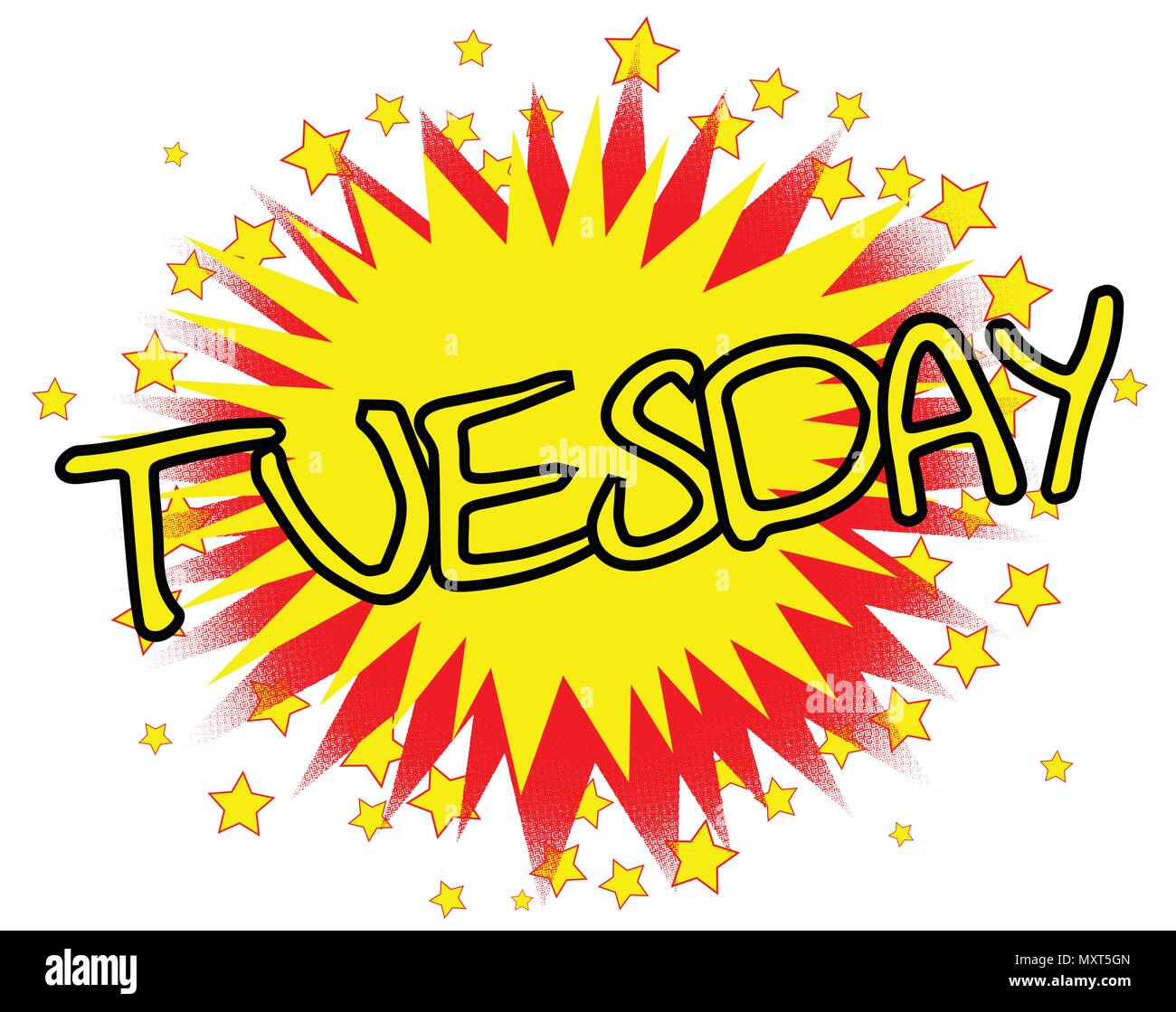 A cartoon style Tuesday splash explosive motif over a white background Stock Vector