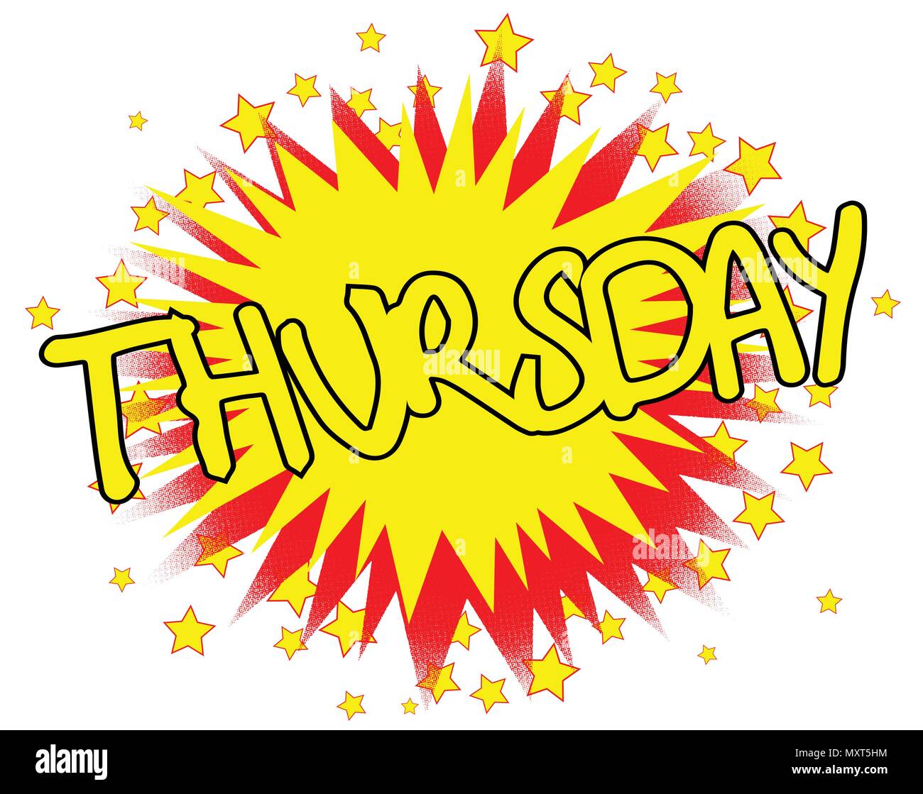 A cartoon style Thursday splash explosive motif over a white background Stock Vector