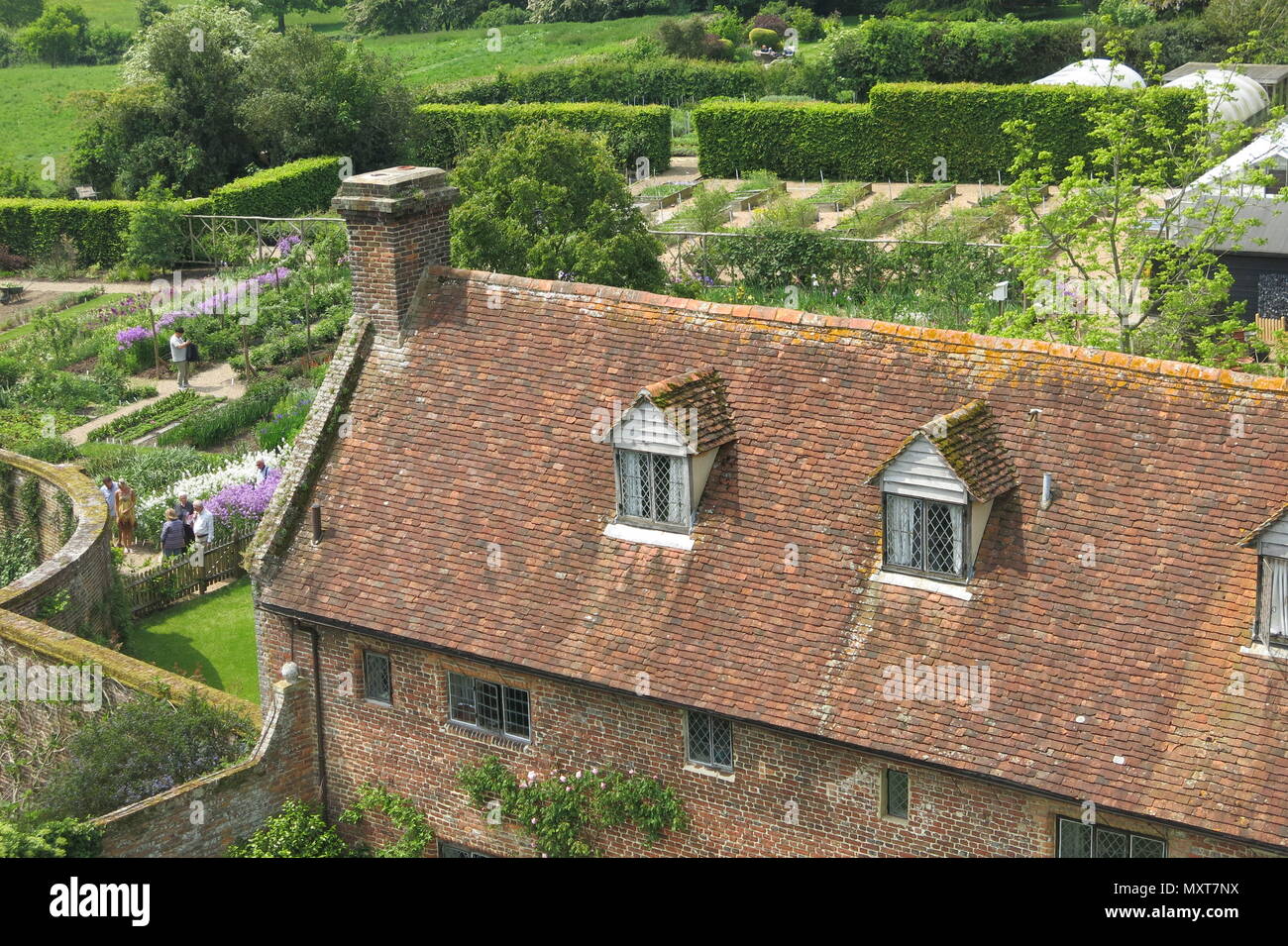 A view from the top of the tower at Sissinghurst Castle Garden, the National Trust property that was the home of Vita Sackville-West and her husband Stock Photo