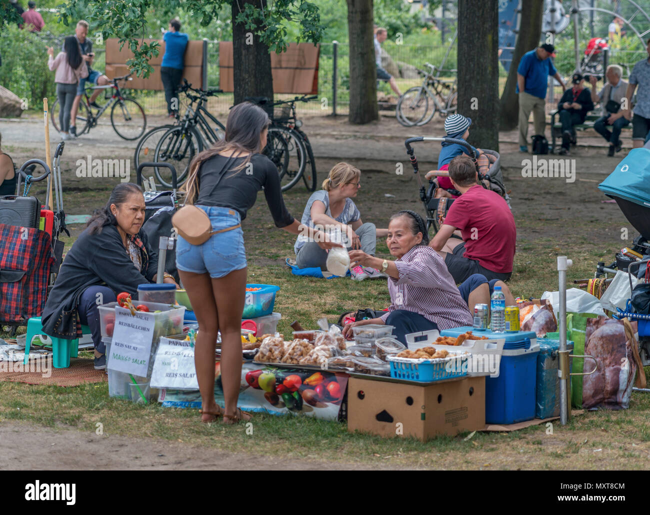 Thai food market in public park , Preussenpark, Berlin, Germany Thai