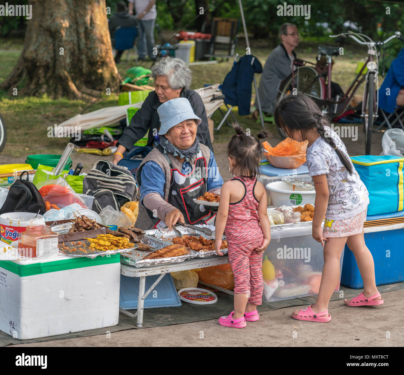 Thai food market in public park , Preussenpark, Berlin, Germany Thai