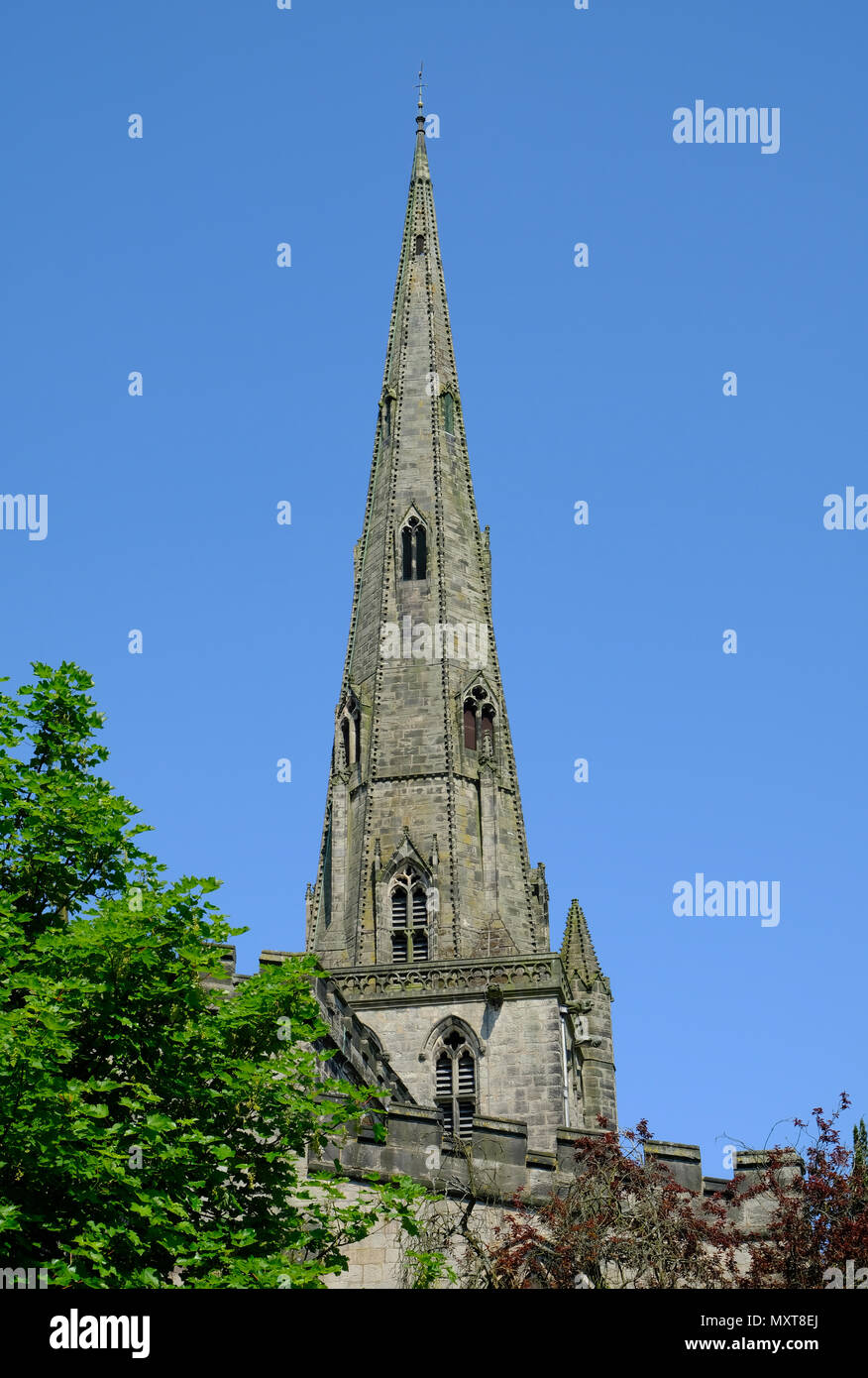 Ashbourne church spire in Derbyshire, England Stock Photo