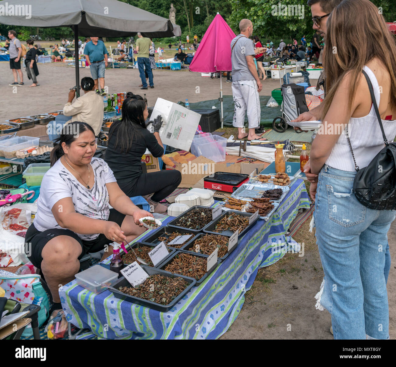 Thai food market in public park , Preussenpark, Berlin, Germany Thai