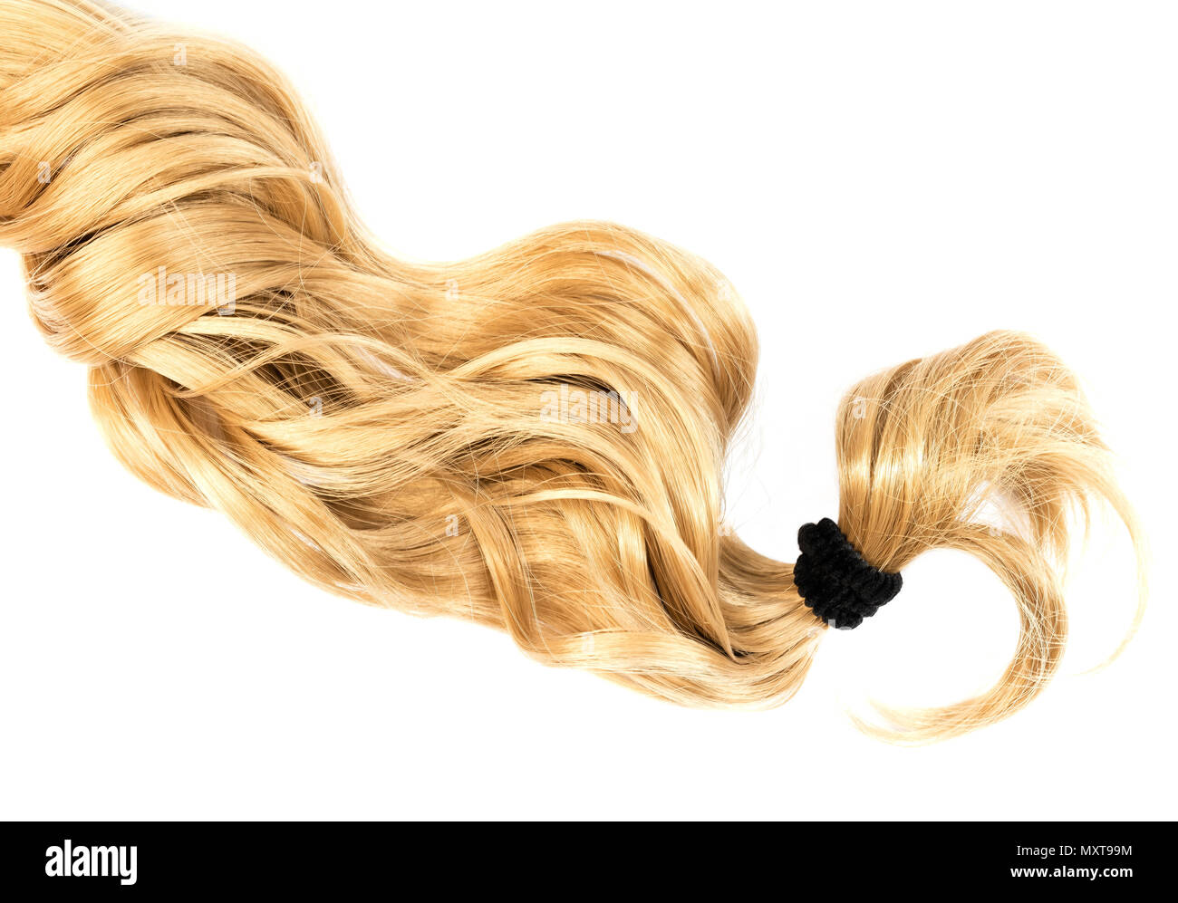 long blond hair ponytail on white background Stock Photo