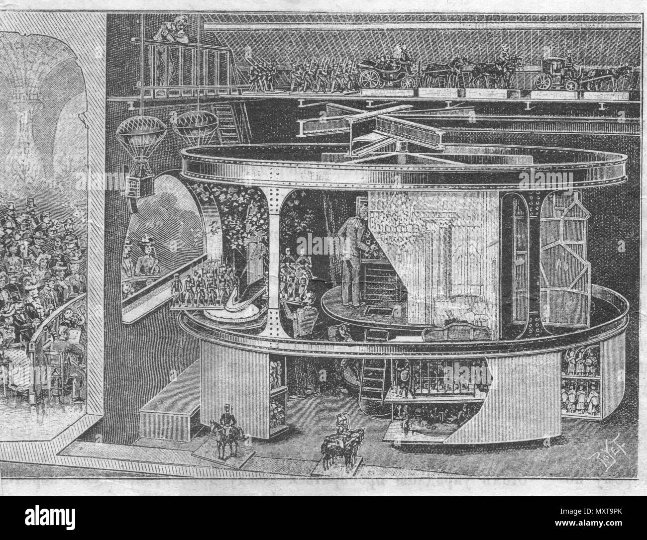 Paris universal exposition. Puppet theatre. Vintage engraved