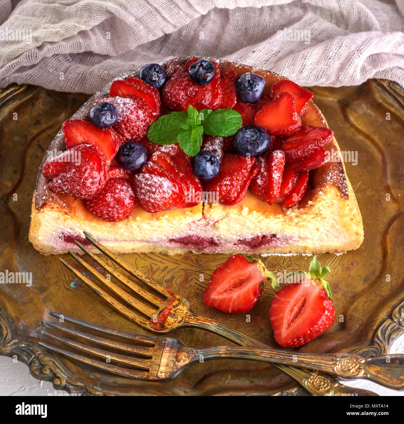 Cheesecake Made Of Cottage Cheese And Fresh Strawberries On A