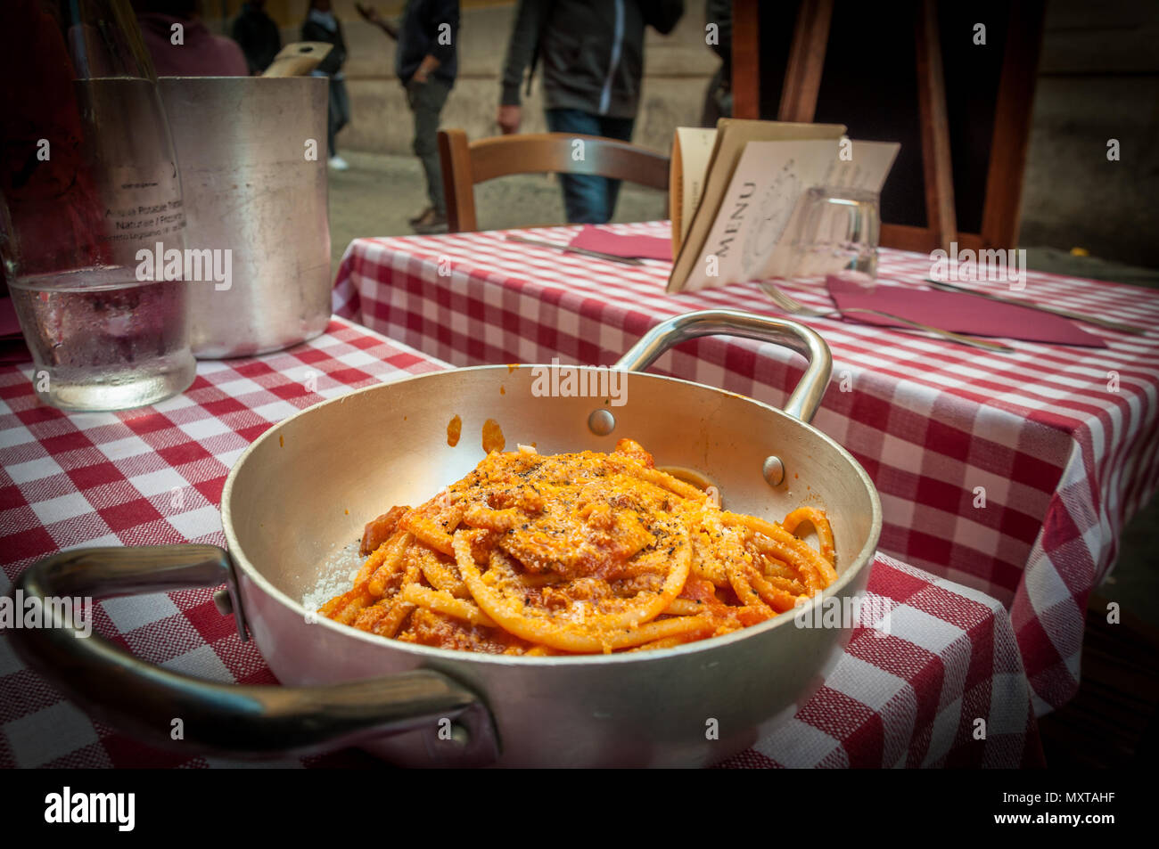 Delicious plate of pasta with Amatriciana sauce in Trastevere, Rome, italy  Stock Photo - Alamy