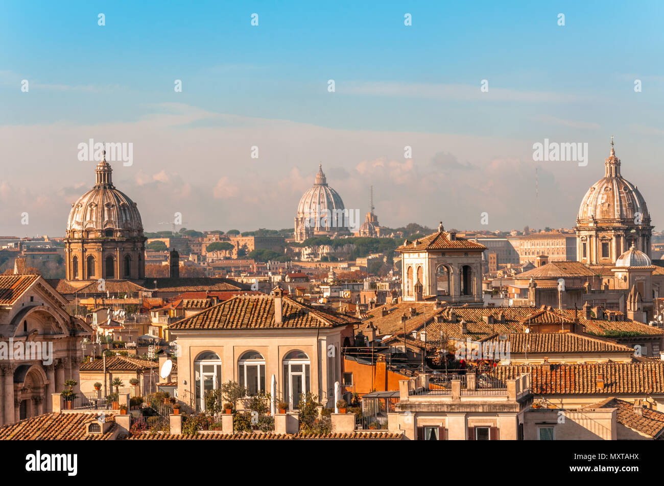 The Skyline of Rome with the Dome of the St. Peter's Basilica, Italy Stock Photo