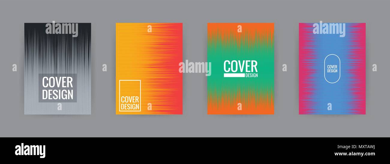 Set of cover background design template vector illustration. Colorful halftone gradient effect gray, black, red, yellow, green, orange, hot pink and b Stock Vector