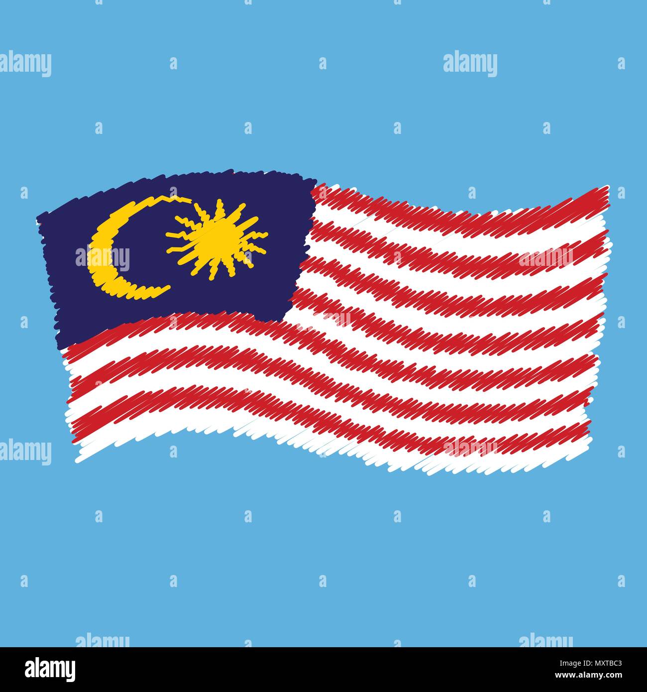 Malaysia - Jalur Gemilang - Stripes of Glory - grunge pencil drawing sketching isolated vector illustration Stock Vector