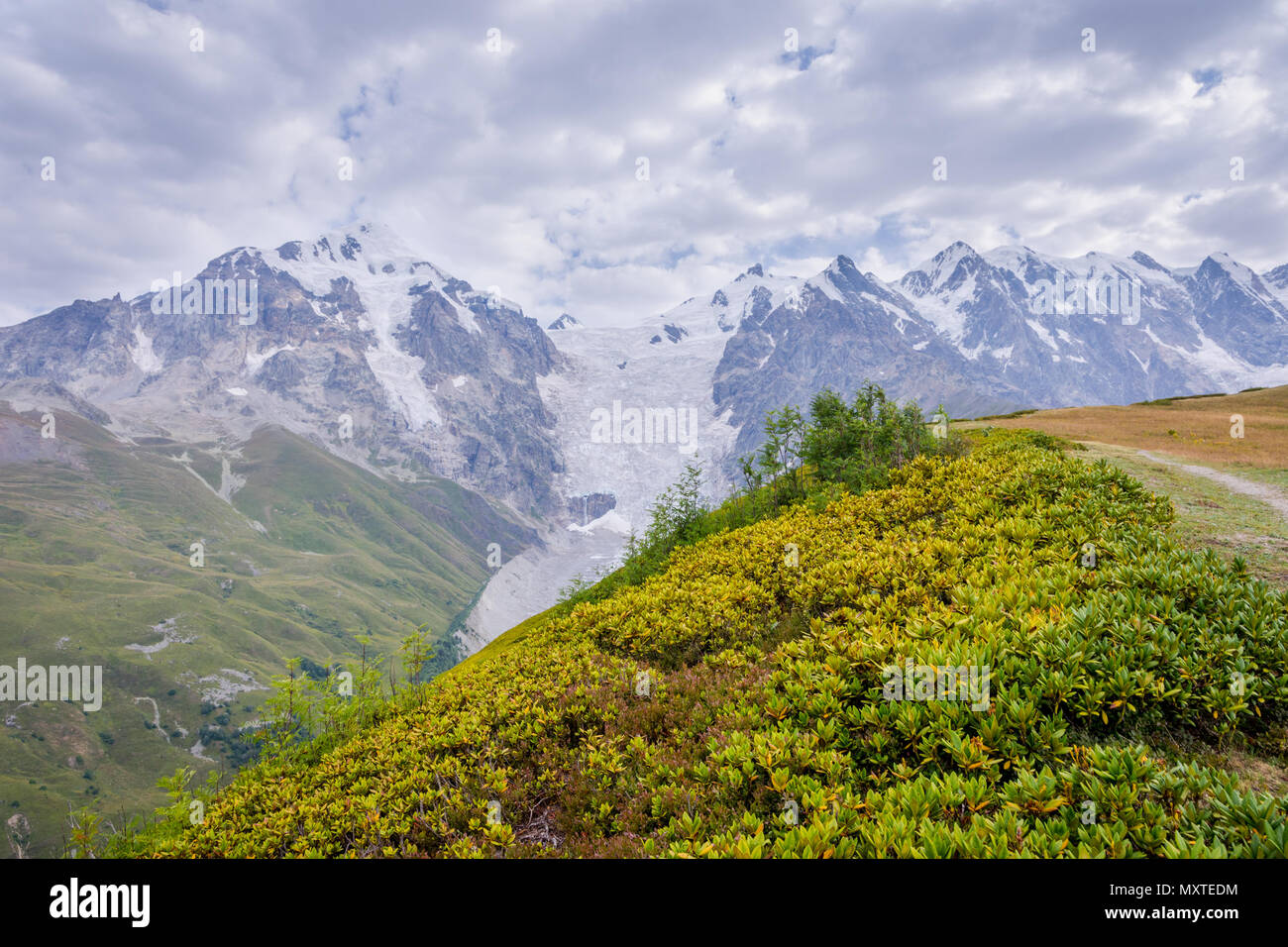 Scenic mountains in Svaneti region in early morning light, Georgia Stock Photo