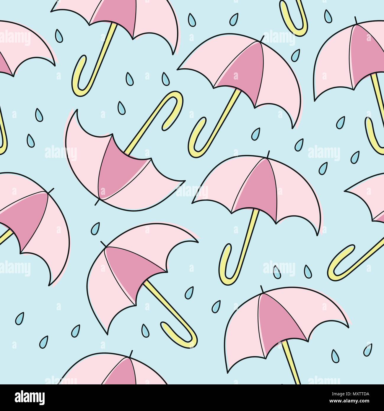 Abstract handmade umbrella and drop seamless pattern background Stock Vector